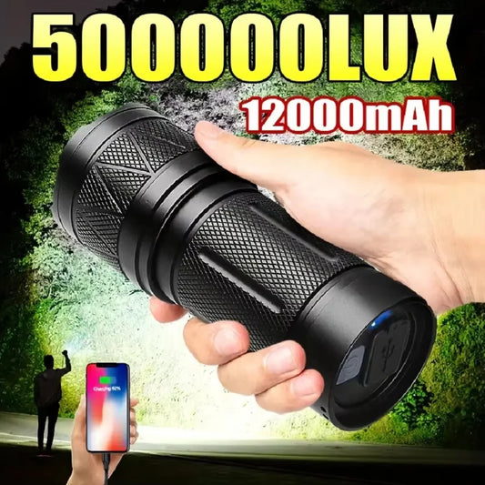 Ultra Bright LED Flashlight 12000mAh Rechargeable Zoomable Tactical Torch IPX6 Waterproof Power Bank