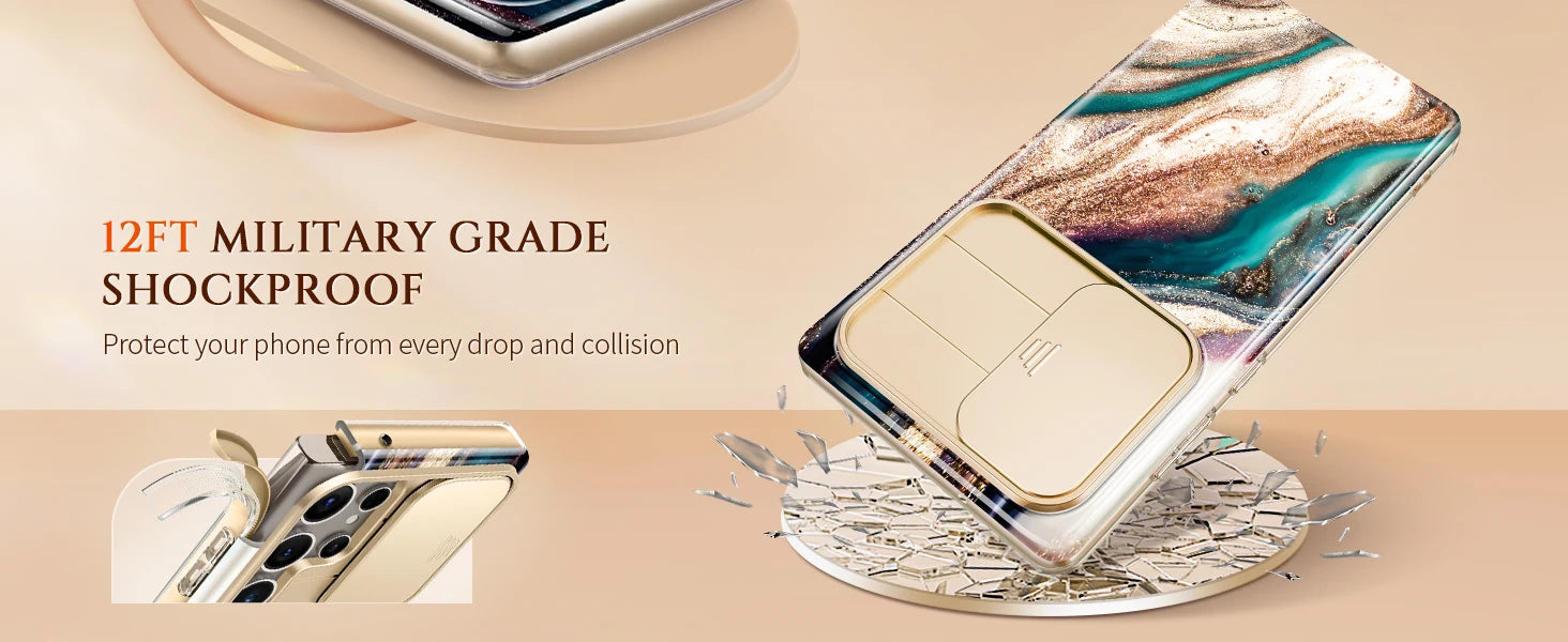 Marble Pattern Design for Samsung Galaxy S24 Ultra Case Built-in Screen Protector Shockproof Slim Fashion Women's Phone Case