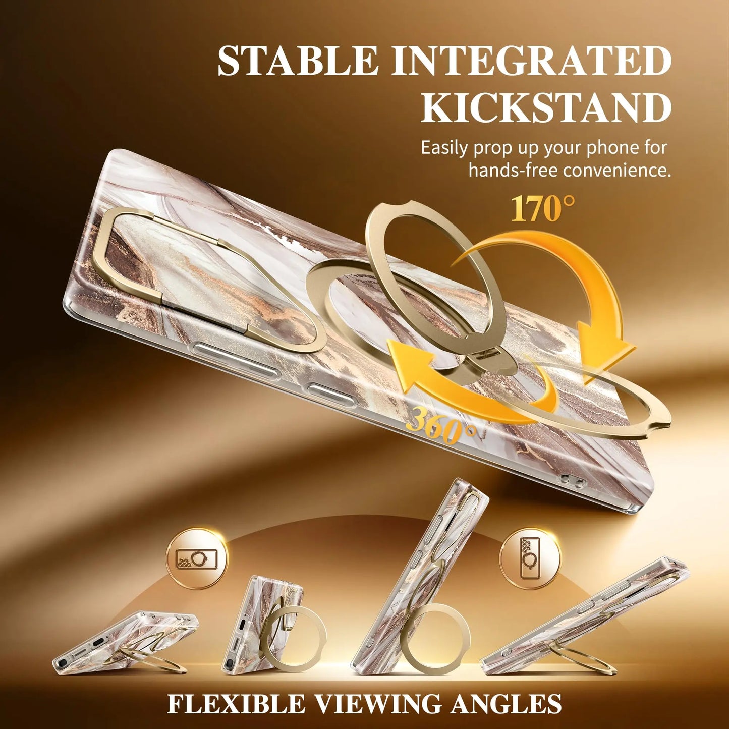 for Samsung Galaxy S25 Ultra with 360° Spin  Magsafe Stand Camera Cover Stand Drop Protection Marble Phone Cover
