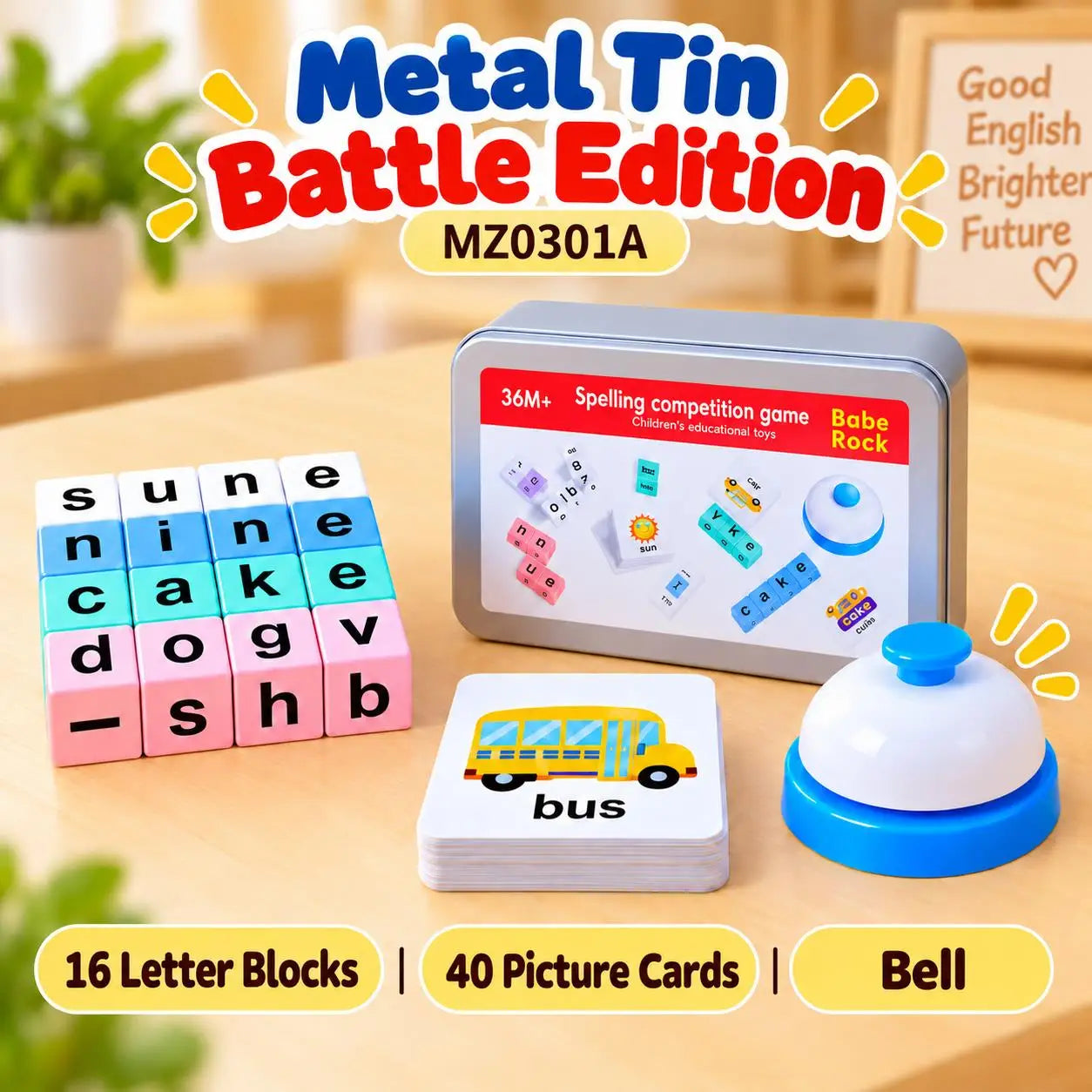 Wooden Alphabet Word Spelling Game with Flash Cards