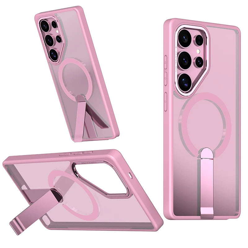 For Magsafe Metal Bracket Bumper Phone Case For Samsung S25 Ultra S23 S24 Ultra Plus FE Soft TPU Border Hard PC Back Cover