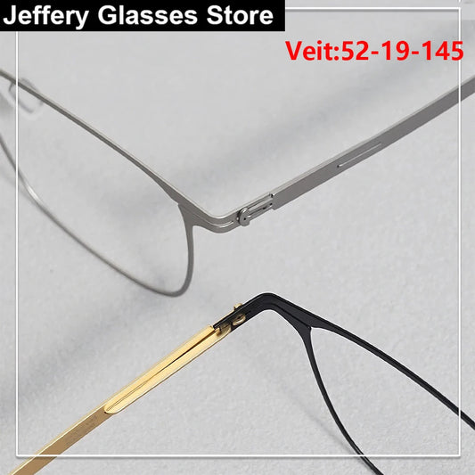 Mens Square Screwless Stainless Steel Eyeglasses Frame