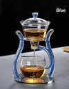 Glass Automatic Lazy Tea Set  Crystal Glass Teapot Set Rotating Cover Kung Fu Heat-Resistant Teapot 6 Cups