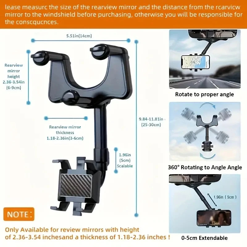 360 Car Phone Holder Rearview Mirror Mount Car Bracket Navigation Stand Foldable Adjustment Mobile Cell Phone Support in Car