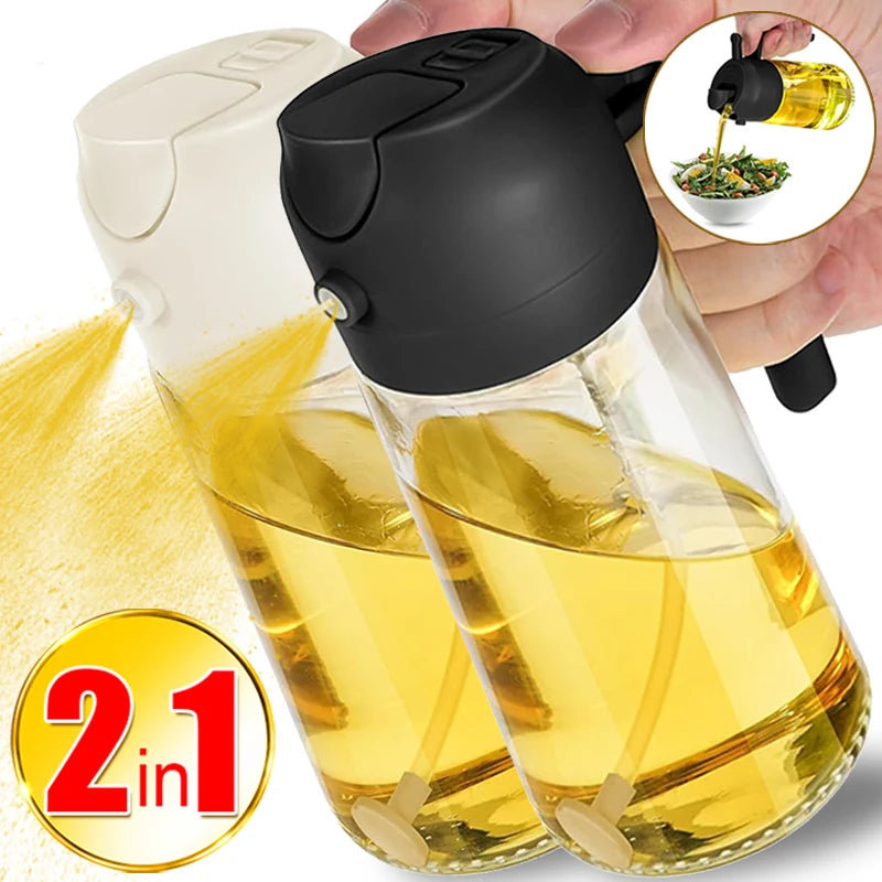 470ML Glass Bottle Oil Sprayer 2-IN-1 Olive Oil Dispenser Storage Bottle for Cooking Baking Camping BBQ Oil Spray Kitchen Tools