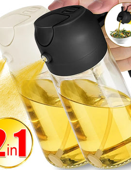 470ML Glass Bottle Oil Sprayer 2-IN-1 Olive Oil Dispenser Storage Bottle for Cooking Baking Camping BBQ Oil Spray Kitchen Tools
