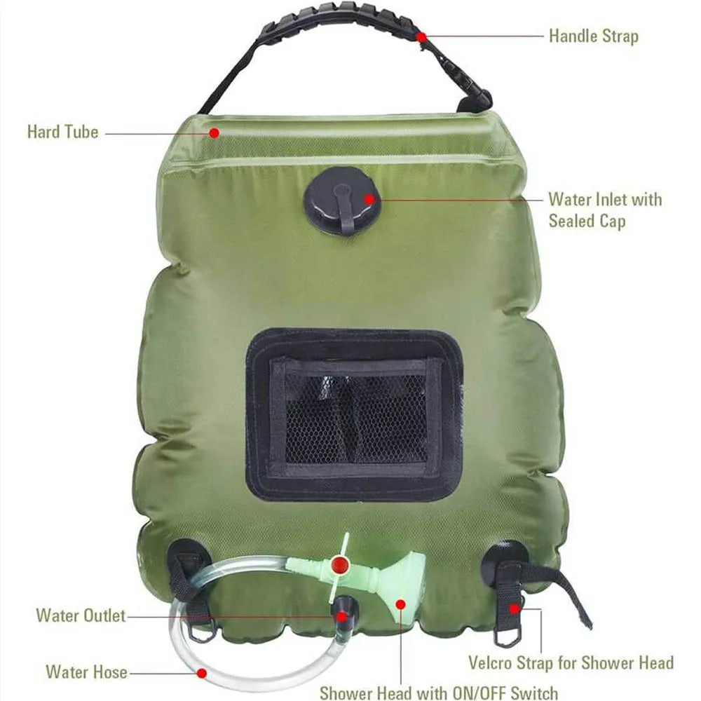 20L Solar Heated Camping Shower Bag with Removable Hose