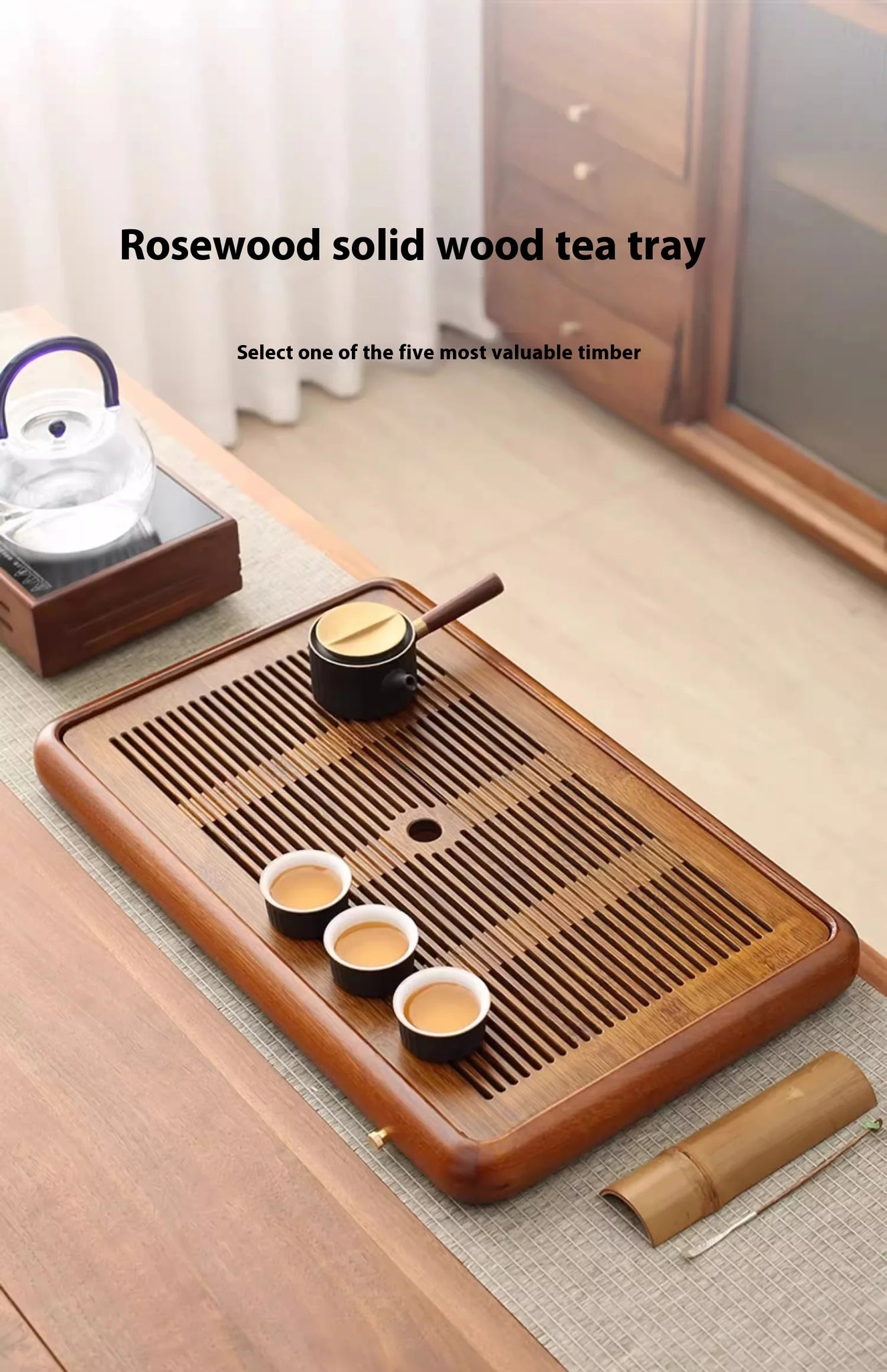 Tea Tray Home Small Solid Wood Pear Wood Dry Soaking Platform Water Storage Tea Set Tea Tray Wooden Tray