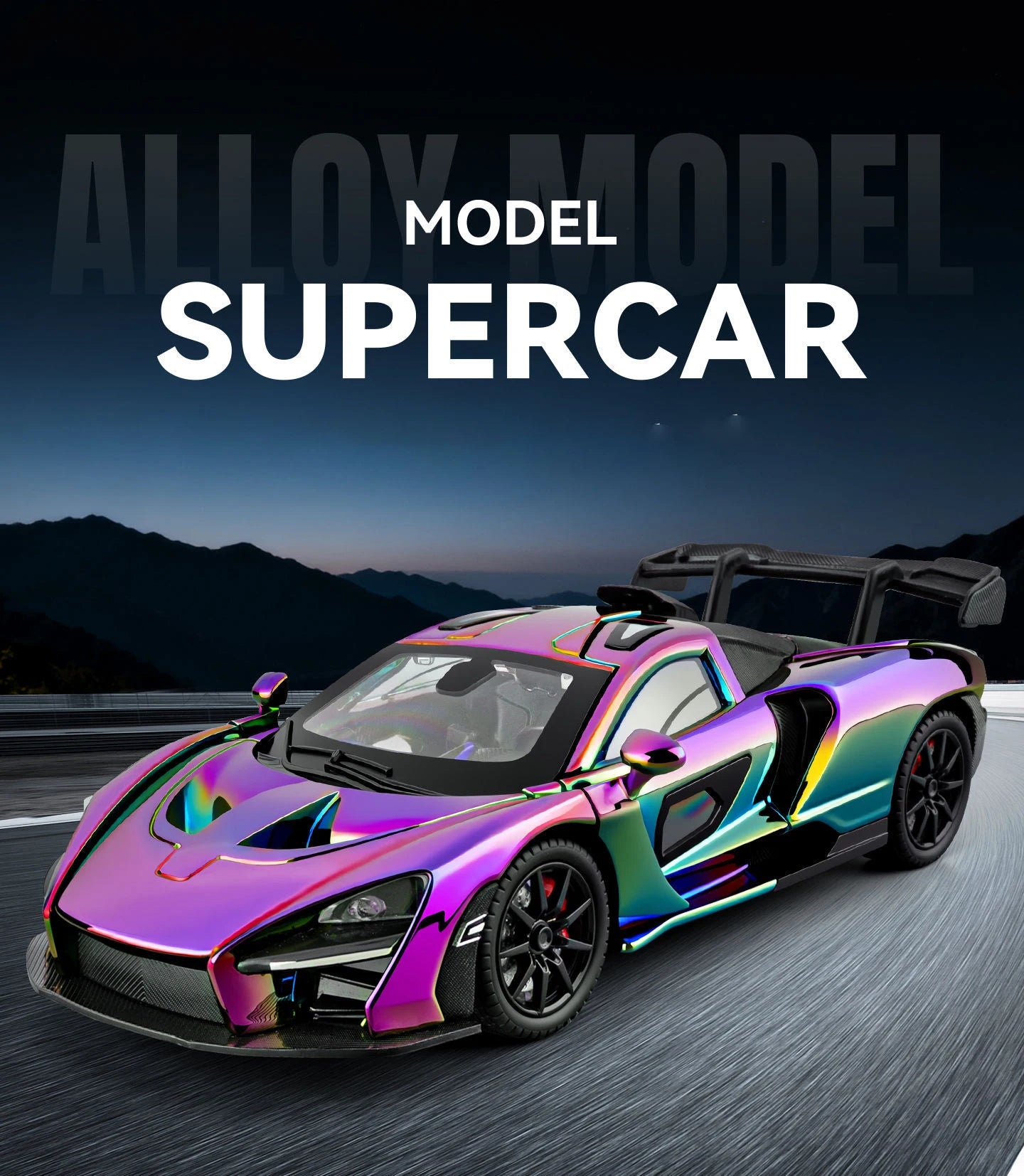 1 24 Scale Senna Supercar Diecast Pull Back Model Car with Sound and Light