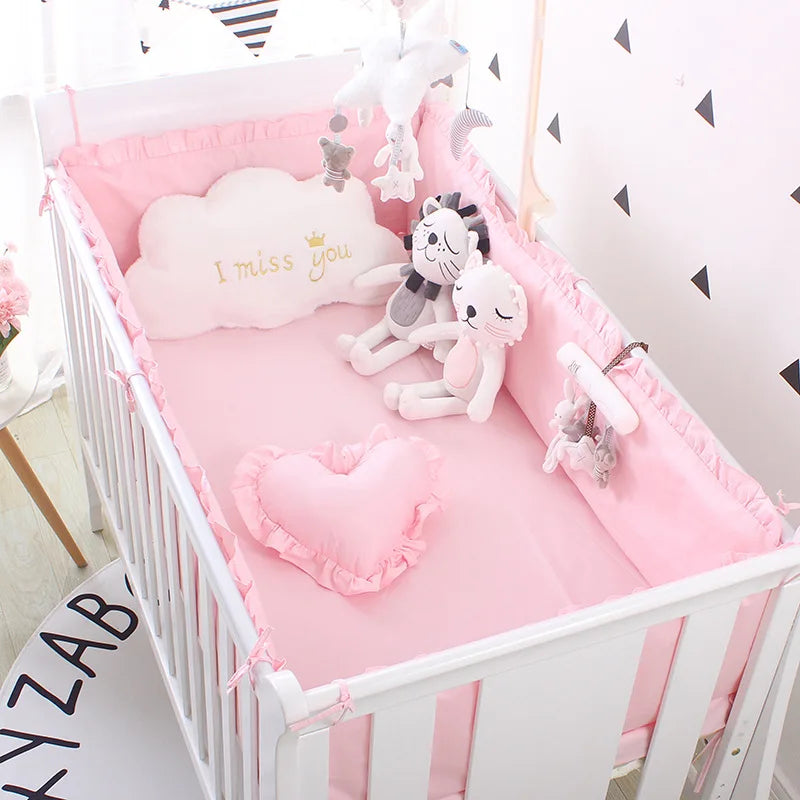 5-Pcs Solid Cotton  Crib Bedding Set – Unisex with 4 Bumpers & Sheet for