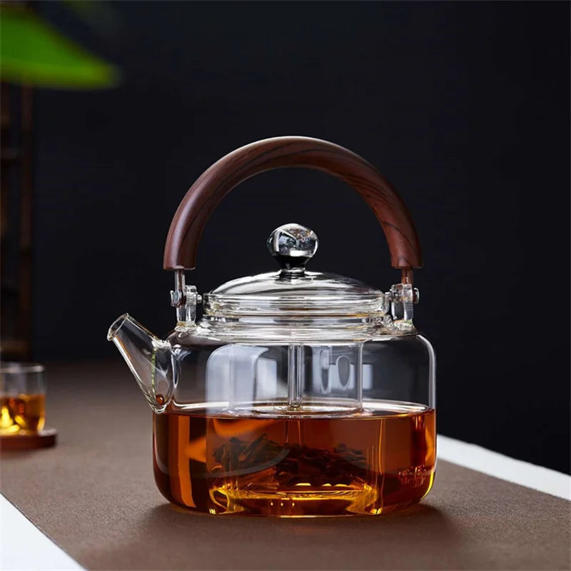 1100ml Magnetic Handle Glass Teapot with Tea Strainer Infuser Heat Resistant Borosilicate Tea Kettle