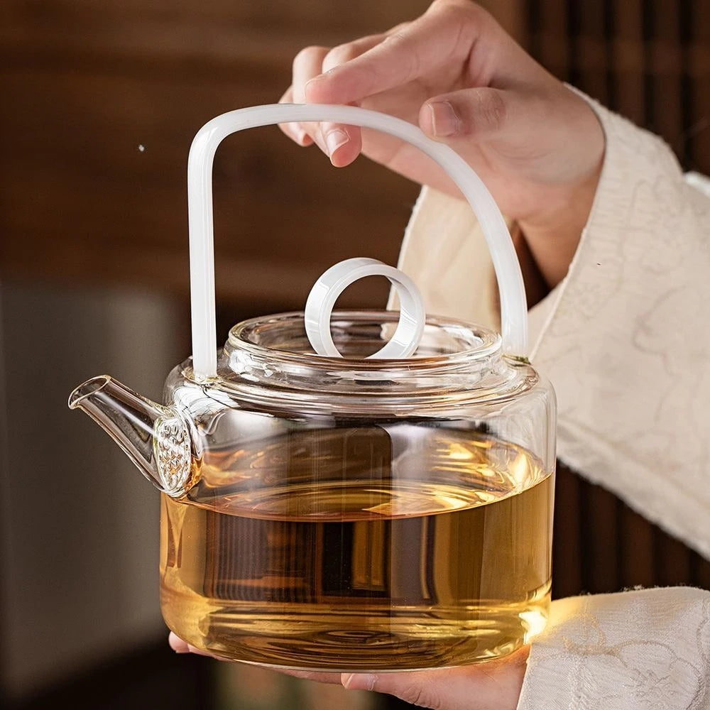 Glass Teapot with Infuser and Wood Handle Tea Separation Kettle 850ml