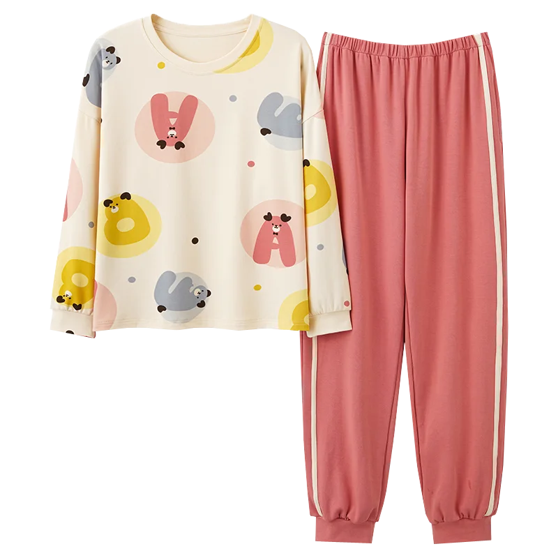 Women’s Cute Lazy Style Cotton Pajama Set – Soft, Loose Long Sleeves & Pants