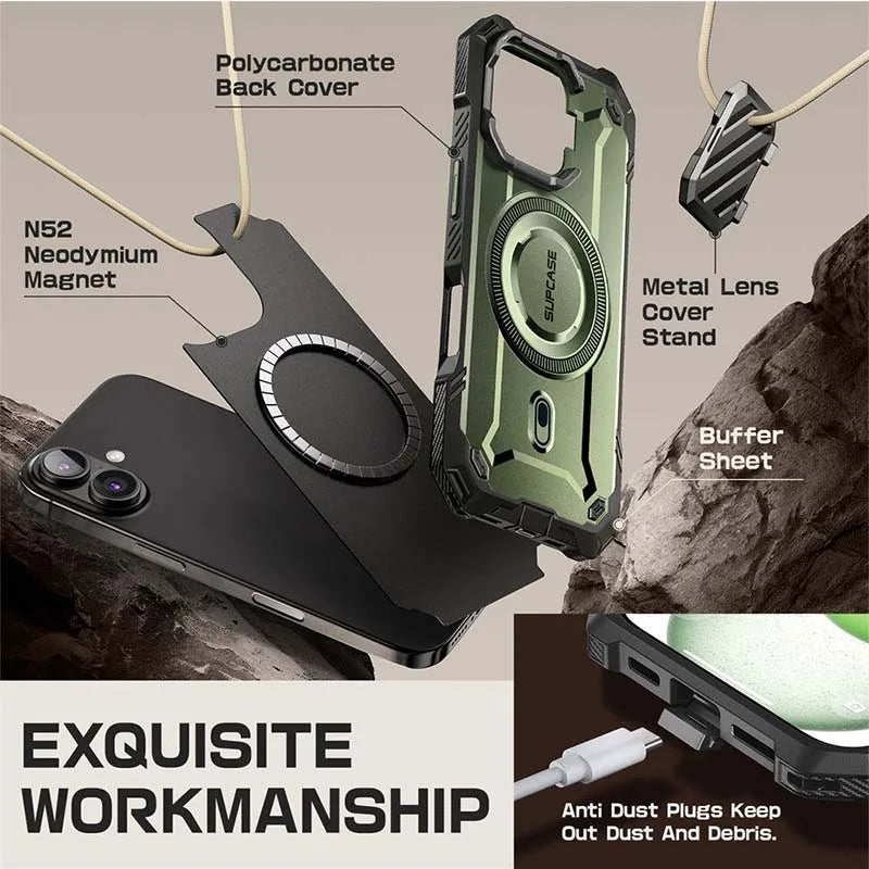 For iPhone 16 Case 6.1" 2024 UB Mag XT Heavy Duty Rugged Strong  Phone Case with Camera Cover Kickstand