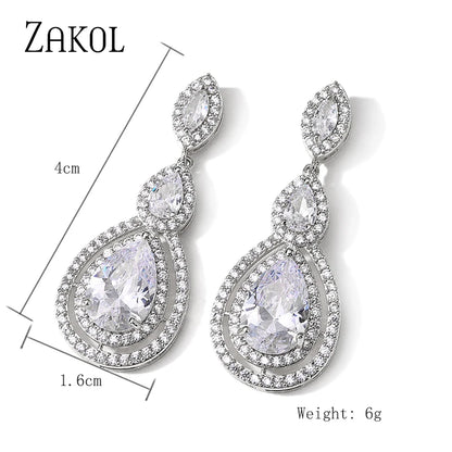 Brilliant White Cubic Zirconia Dangle Earrings for Women Fashion Water Drop Earring