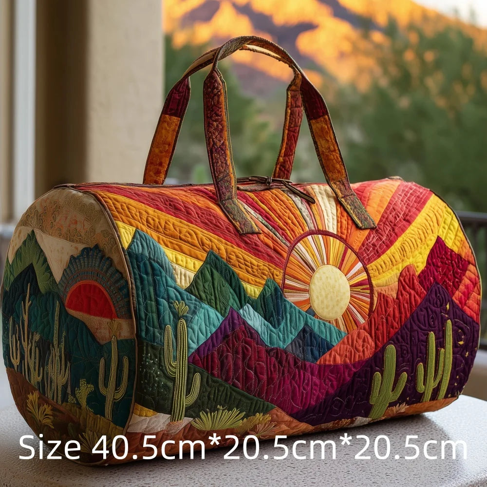 Hot Sale 3D Quilted Bag for Women Colorful Landscape Print Travel Sunrise Desert Mountain Cactus Printed Overnight Trip Bags