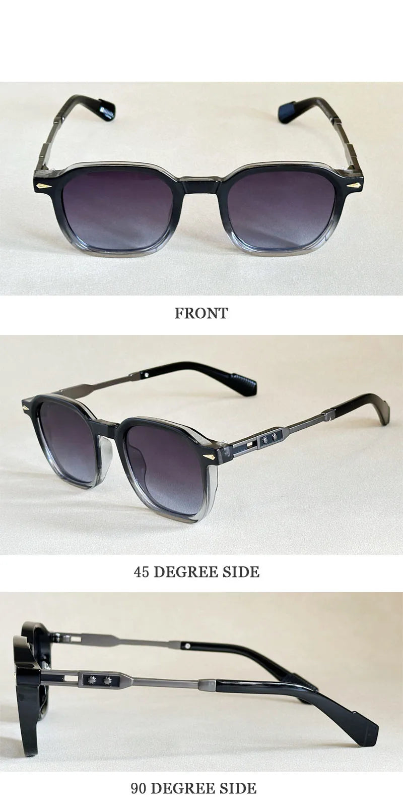 Vintage Square Acetate Frame Sunglasses With UV400 Protection