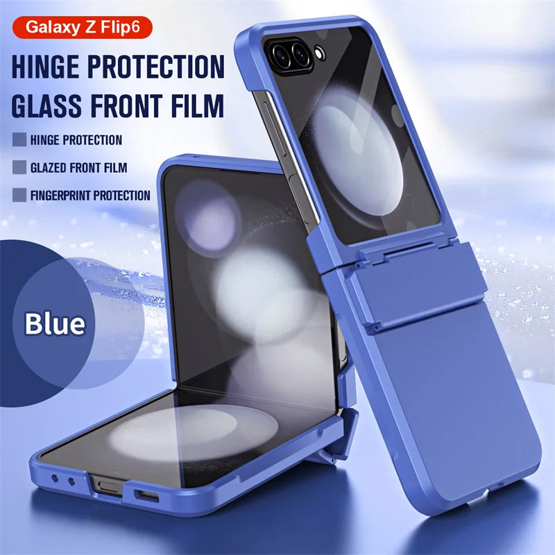 For Samsung Galaxy Z Flip 6 5 Flip5 Case Luxury Matte With Mirror Film Folding Hinge Shockproof Protection Hard Cover accessory