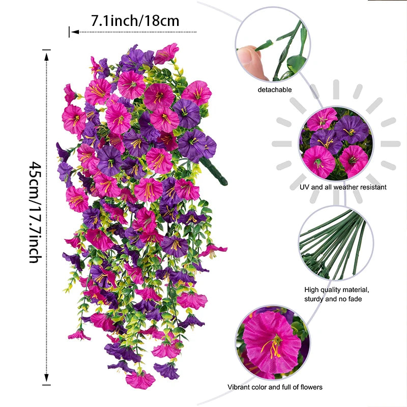 4PCS Morning Glory Artificial Flowers Hanging Vines Fake Plant Flower Garlands for Wedding Yard Home Garden Outdoor Decoration