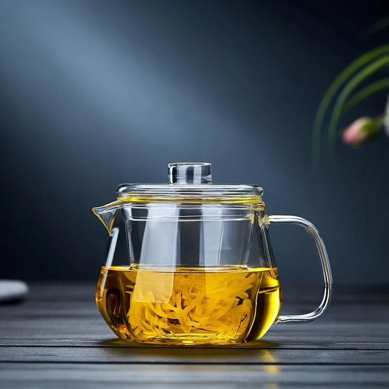 480/650ml Heat-Resistant Teapot With Glass Tea Strainer Infuser Flower Kettle Kung Fu Teawear Set Puer Oolong Pot Teaware