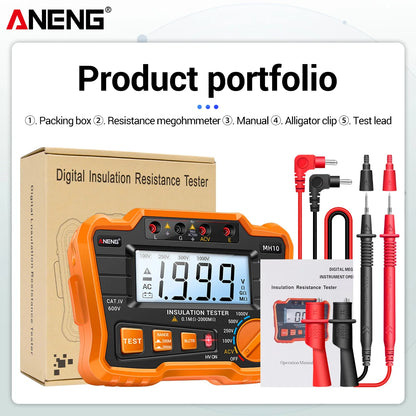 HD Digital Insulation Resistance Gauge Ohmer Testers 1000V Megometer Megohmmeter Ohm Test Auto Range Backlight Meters