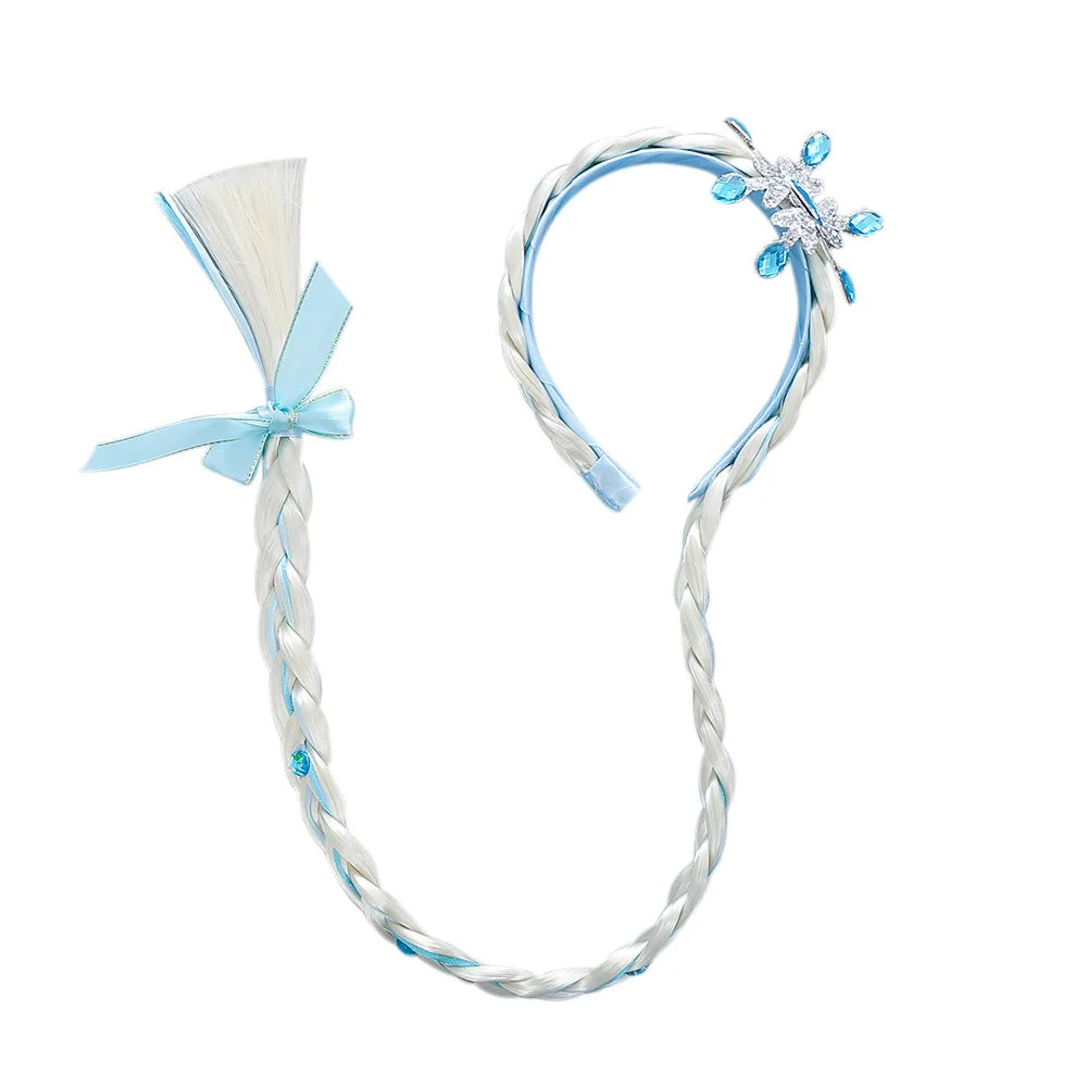 Girls Pink Blue Purple Flower Weaving Braid Headband  Princess Dress Up Hair Accessories Aurora Elsa Sofia Rapunzel Wig