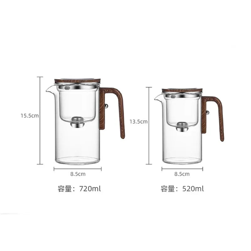 One Click  Switch Tea Separation Filtration Glass Tea Pot Wood Handle Tea Water Separation Inner Container Teapot