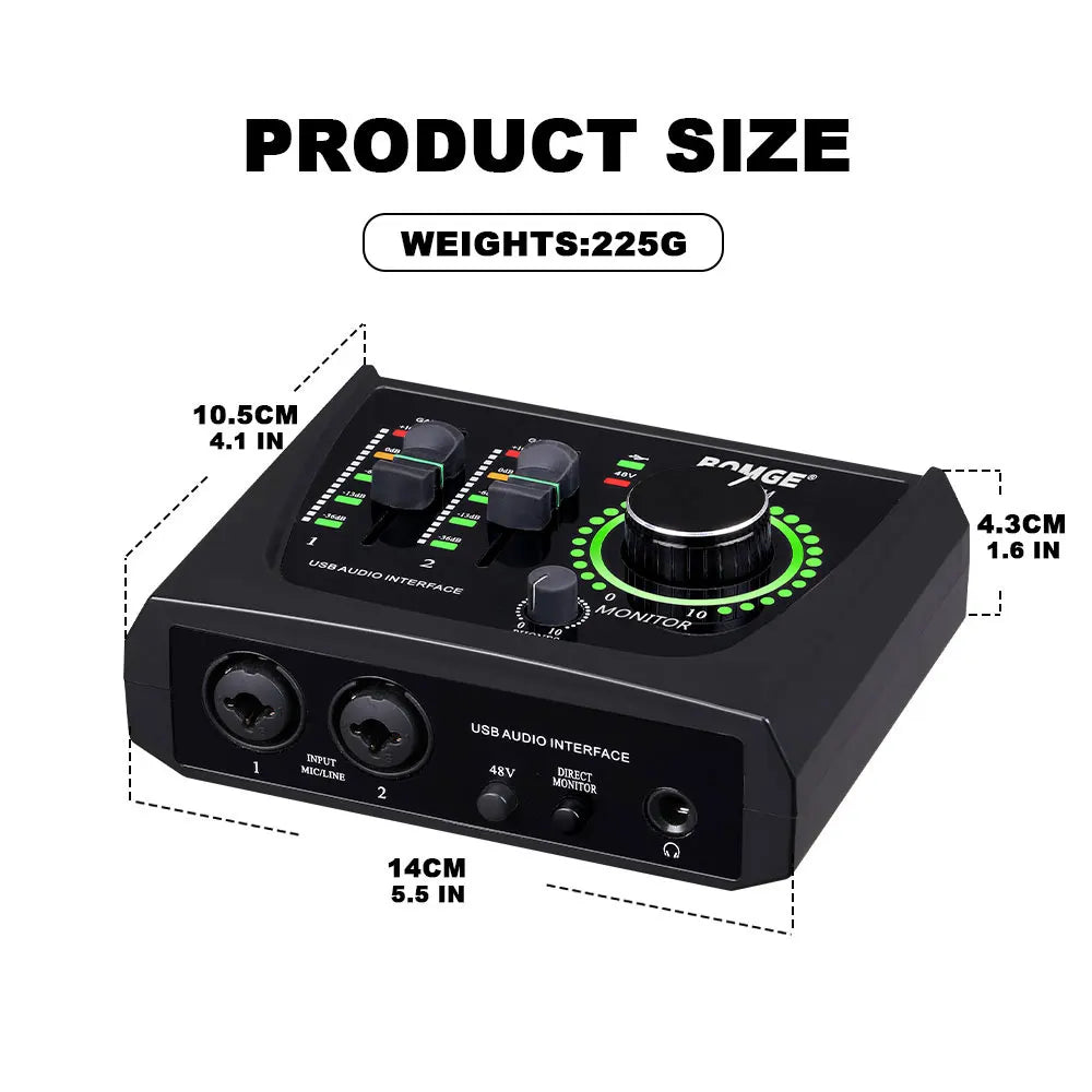 Mini 2 Channel USB Audio Interface with 48V Phantom Power for Recording and Streaming