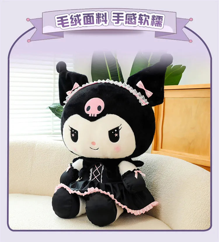 Hot Kawaii 60cm Dark Uniform Kuromi Plush Toy Cartoon Anime Sanrio Stuffed Doll Cute Kuromi Pillow for Kids Birthday Xmas Gift