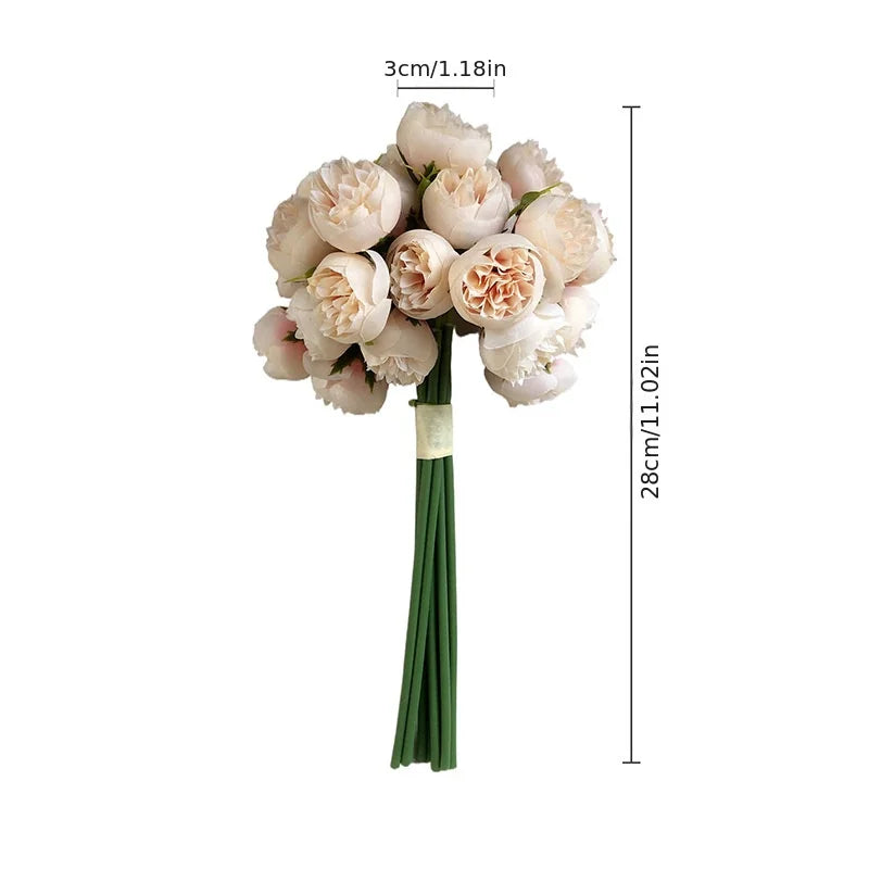 Silk Flowers Peony Artificial Flowers Rose Bouquet 27 Heads Table Flower Arrangement Bride Wedding Home Decoration Fake Flower