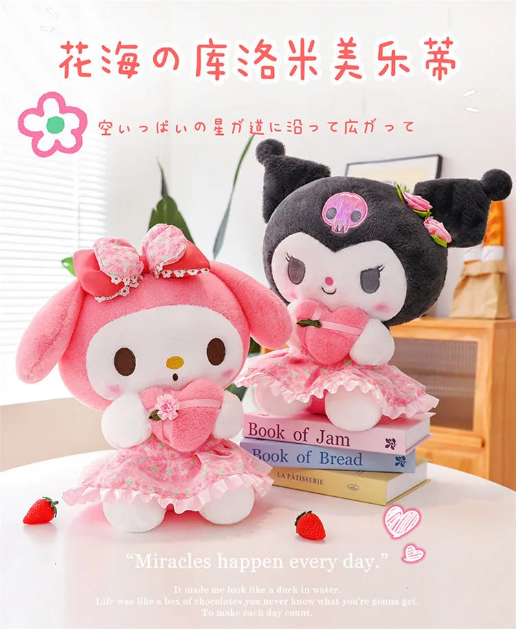 Kawaii Hello Kitty Plush Toy Cute Filled Doll for Kids Birthday Gift Lovely My Melody Kuromi Floral Stuffed Animal Soft Large