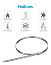 100Pcs 304#Stainless Steel Cable Ties 4.6mm Heavy Duty Self-Locking Cable Zip Tie Multi-Purpose Metal Exhaust Wrap Locking Ties