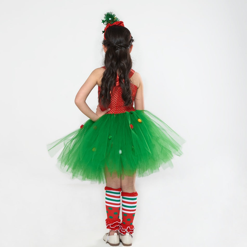 Sparkly Christmas Elf Tutu Dress for Girls Santa Claus Costumes for Kids Birthday Halloween Outfit Children Xmas Holiday Clothes