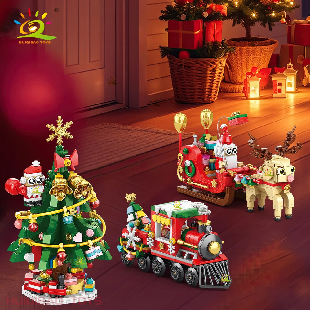 Christmas Tree Gingerbread Cafe Model Building Block DIY Elk Snowman Train Bricks Ornament Toys for  Adult Gift