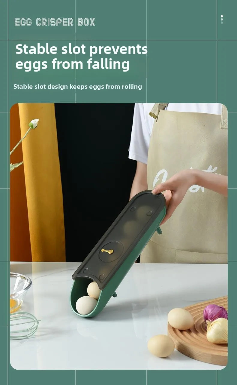 Refrigerator Egg Tray with Stable Timer & Cover – Automatic Egg Storage Box Home Food Organizer