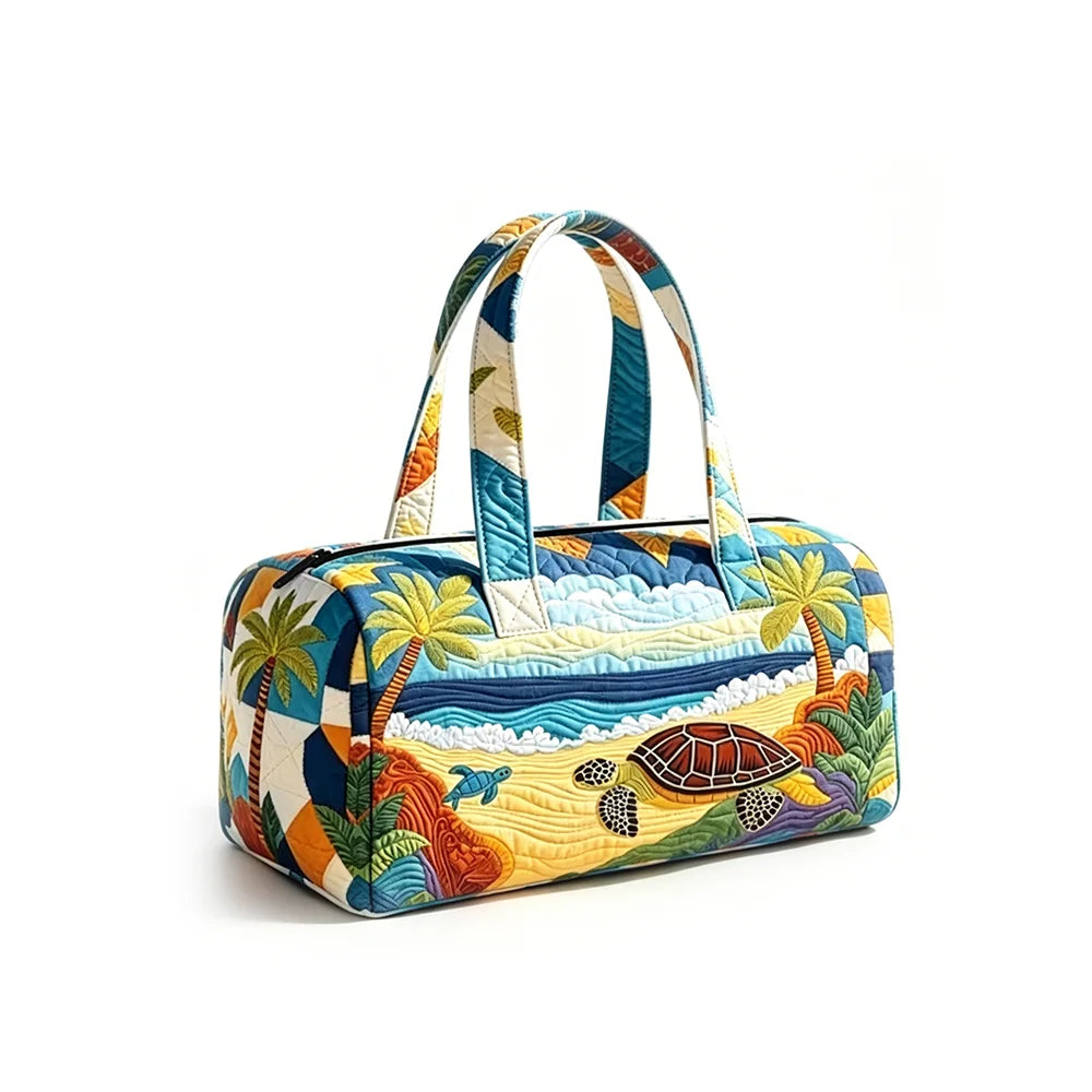 Quilted Duffel Bag Weekender Bag Cute Cat Tropical Floral Print Carry On Luggage Lightweight Bags for Beach Vacation Party Sport