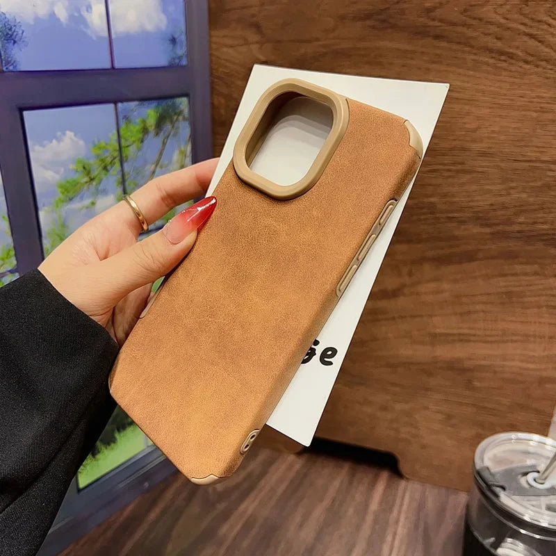 Luxury Matte Lambskin Faux Leather Phone Case For iPhone 17 16 Pro Max Air 15 14 Plus Shockproof Cover