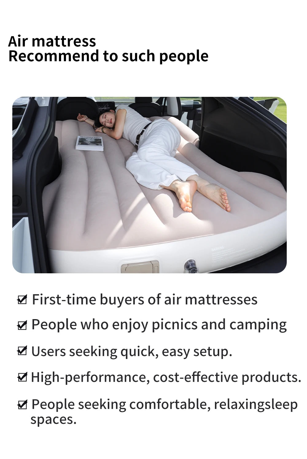 Self Inflating Car Mattress for Tesla Model Y Juniper 2021 2026 Inflatable Travel Camping Bed