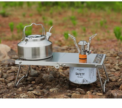 Outdoor Camping Stainless Steel Folding Table Portable Multi-Functional Tea Table Picnic Flat Gas Tank Stove Table