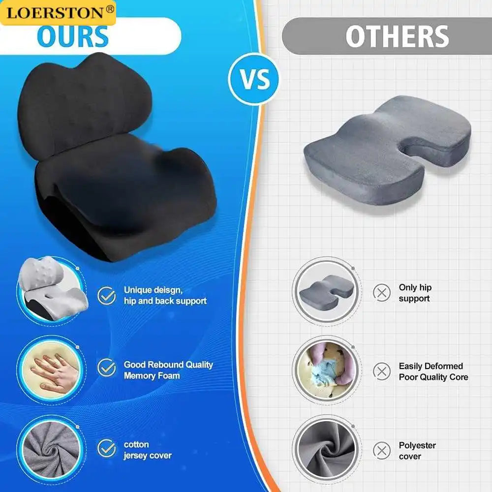 Large Memory Foam Car Seat Cushion Lumbar Support Pillow for Sciatica & Tailbone Pressure Relief Coccyx Pad for Office Chair
