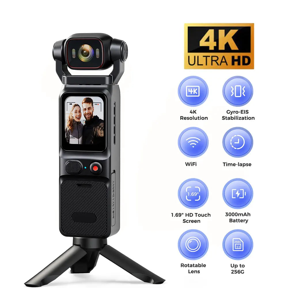 4K Pocket Action Camera Touch Screen Stabilization Sport BodyCam Portable Small Video Recorder Digital Vlog Camera for YouTube