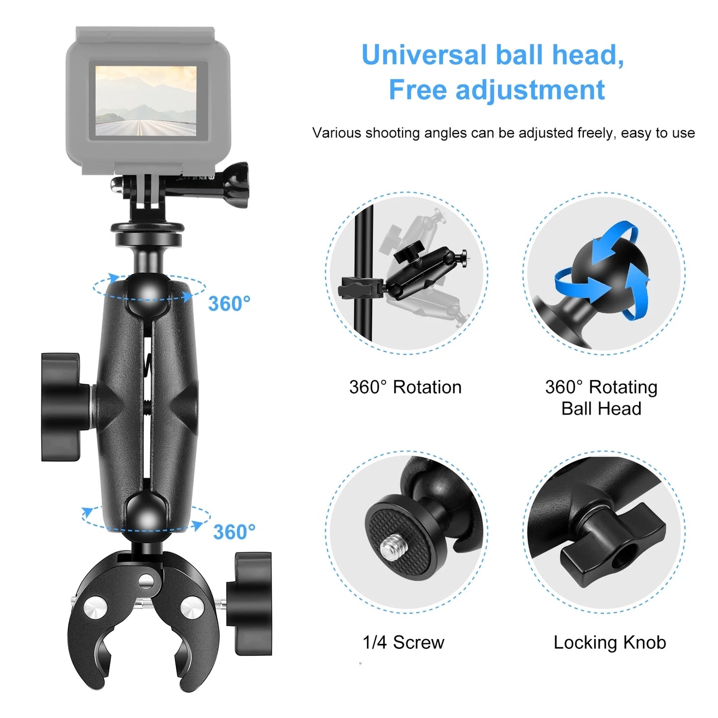 Motorcycle O-Clip Quick Release Clamp / Crab Clamp Handlebar Fixed Mount Holder for GoPro and Other Action Cameras