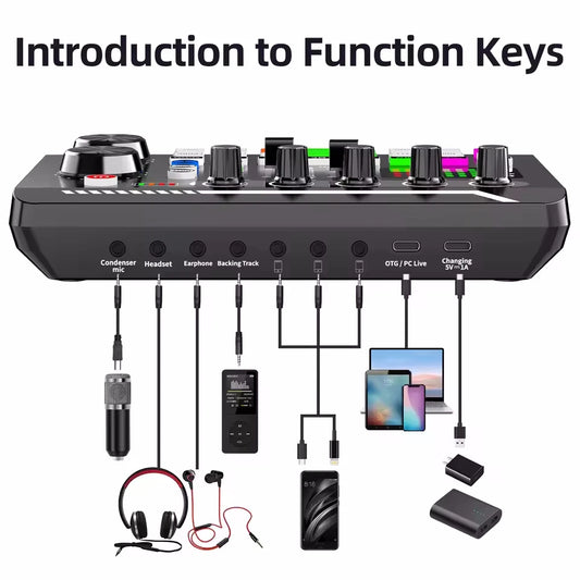 Professional USB Condenser Microphone Sound Mixer Kit With Bluetooth Voice Changer
