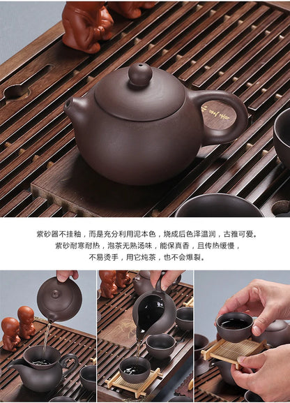 Yixing Ceramic Kung Fu Tea Set Solid Wood Tea Tray Teapot 27-piece Tea Suit