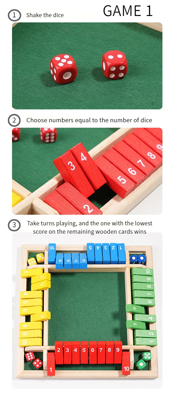 Wooden Four Player Shut the Box Dice Board Game