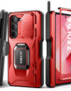 for Z Fold 6 Case with Ring Stand Built-in S Pen Holder & Glass Screen Protector with Slide Camera Cover Belt Clip Black