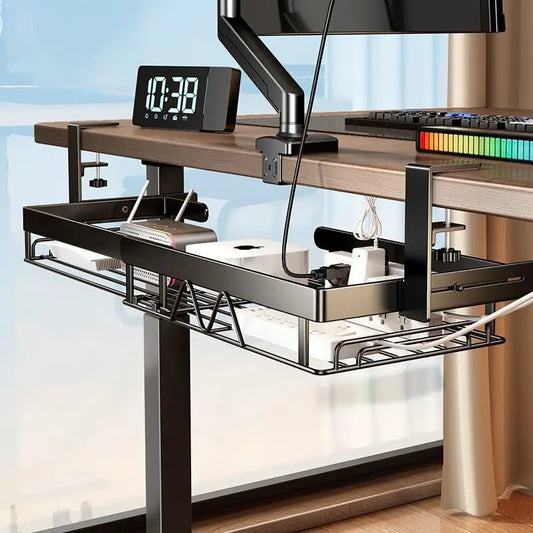 Under Desk Cable Management Tray,Extendable Sturdy Steel Under Desk Cord Hider Raceway,Power Strip Cord Holder Wire Management