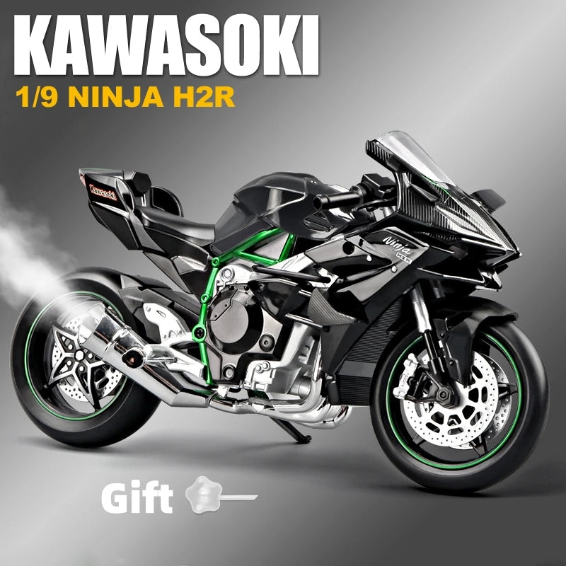 1:9 Kawasaki H2R With Spray Alloy Die Cast Motorcycle Model Toy Vehicle Collection Sound and Light Off Road Autocycle Toys Car