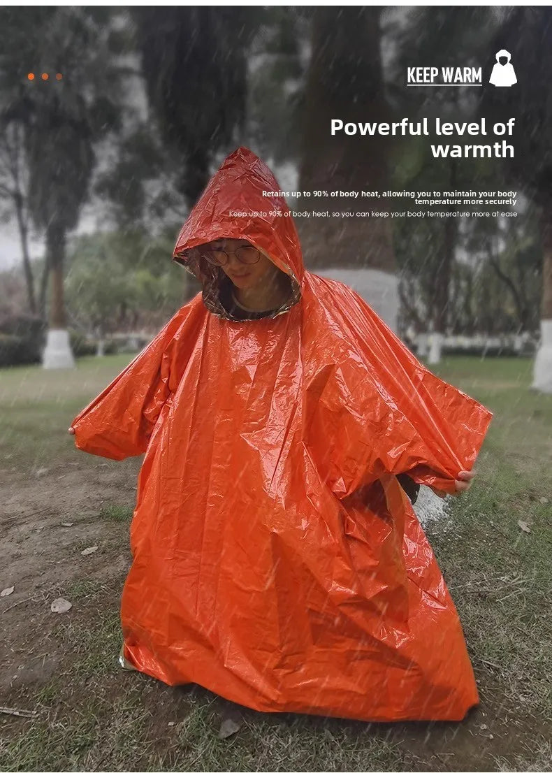 2 Pack Emergency Thermal Rain Ponchos with Hood for Hiking and Camping