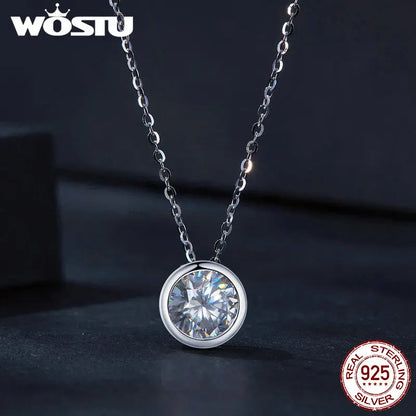 925 Sterling Silver 1CT Moissanite Classical Round Pendant Necklace For Women Diamond Cut